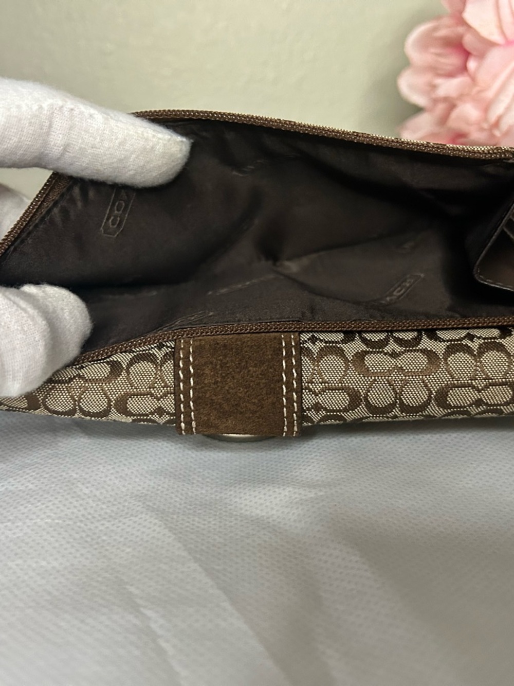 Coach Brown Monogram Wallet/ Clutch with Buckle Snap Accent - Picture 6 of 11